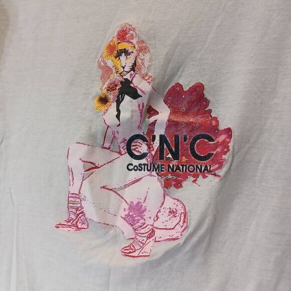 Cnc Costume national womens xsmall graphic teeshirt cream pink lightweight sheer - Picture 4 of 11